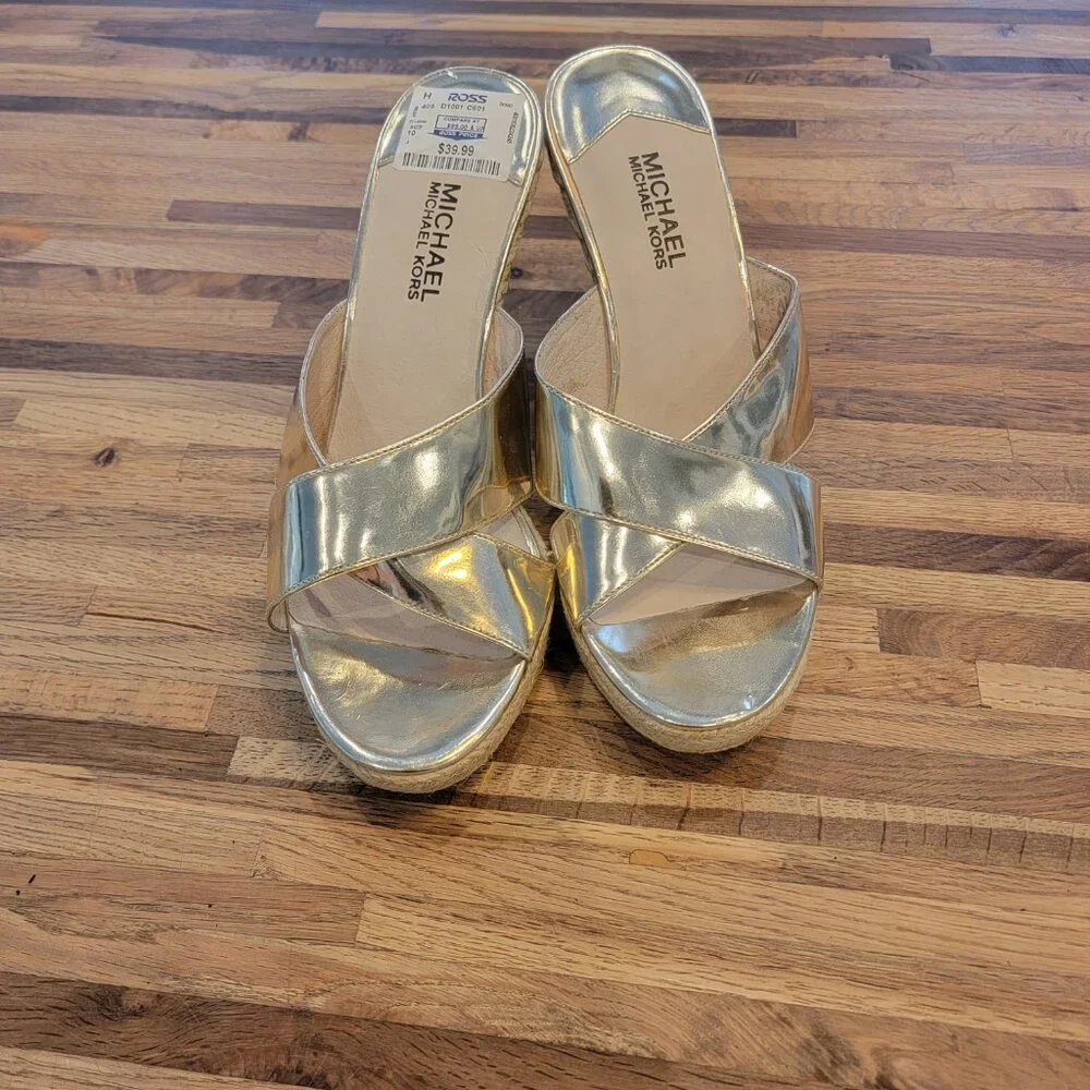 Michael Kors MK Logo Silver Espadrilles Wide Criss cross Strap 4